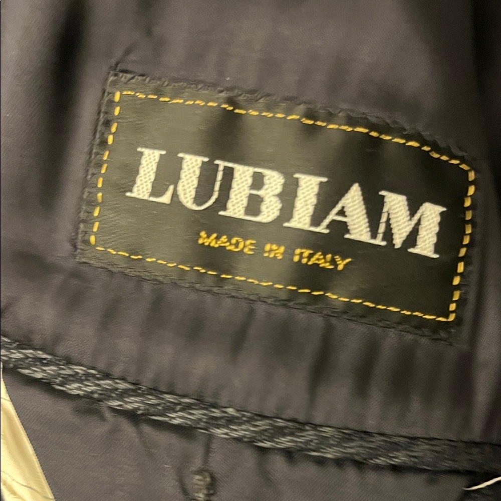 LUBIAM Italy Vintage Double Breasted Blazer Peak Lapel Navy Pinstripe LARGE - Picture 2 of 12
